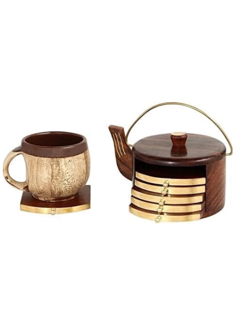 handmade Wooden Kettle Shape Coasters for Tea Cups Coffee Mugs Tumblers and Water Glasses - Set of 6  - Image 2