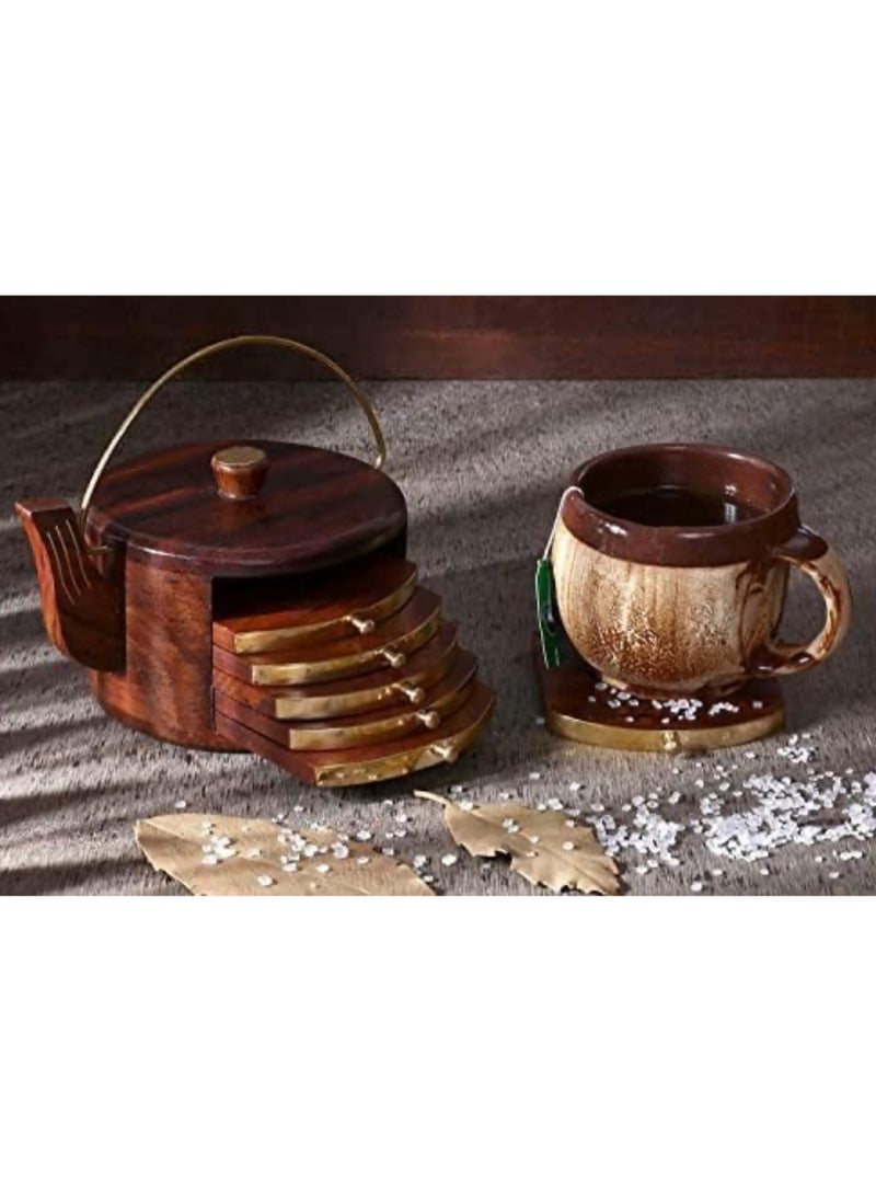 handmade Wooden Kettle Shape Coasters for Tea Cups Coffee Mugs Tumblers and Water Glasses - Set of 6  - Image 3