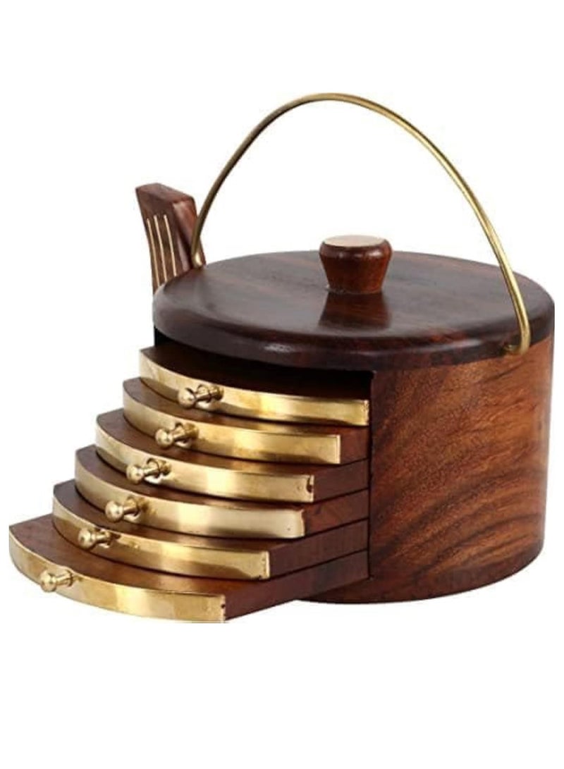 handmade Wooden Kettle Shape Coasters for Tea Cups Coffee Mugs Tumblers and Water Glasses - Set of 6  - Image 1