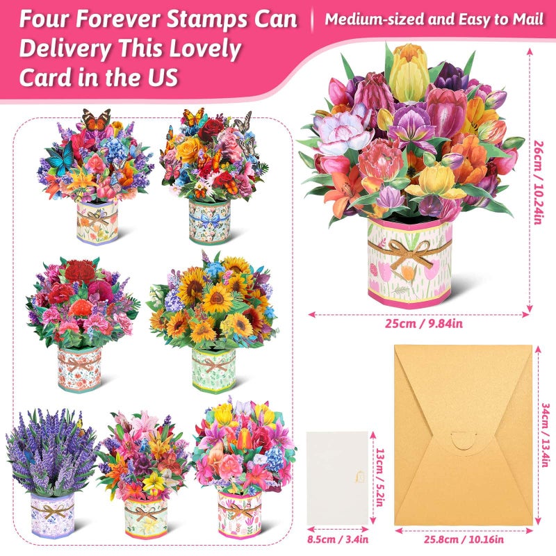 Caffox 8 Pack Paper Flower Pop Up Cards, Flower Bouquet Card Popup 3D Greeting Cards for Mother's Day, Graduation, Anniversary, Birthday, Congratulations, Get Well, Home Decor, with Envelope and Note - Image 4
