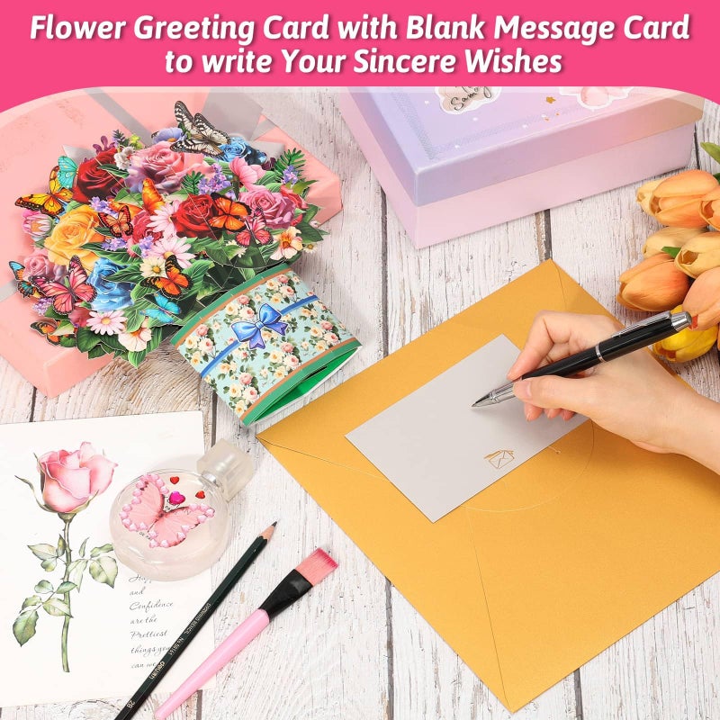 Caffox 8 Pack Paper Flower Pop Up Cards, Flower Bouquet Card Popup 3D Greeting Cards for Mother's Day, Graduation, Anniversary, Birthday, Congratulations, Get Well, Home Decor, with Envelope and Note - Image 5