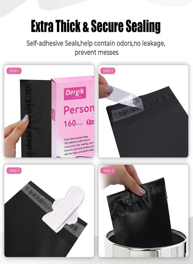 Dergik 160 pcs Sanitary Napkin Disposal Bags, Personal Care Feminine Hygiene Disposal Bags, Opaque, Odor Control, Discreet Disposal for Tampons, Pads, Liners,Diapers, with Pouch, Black, Packaging May Vary - Image 3