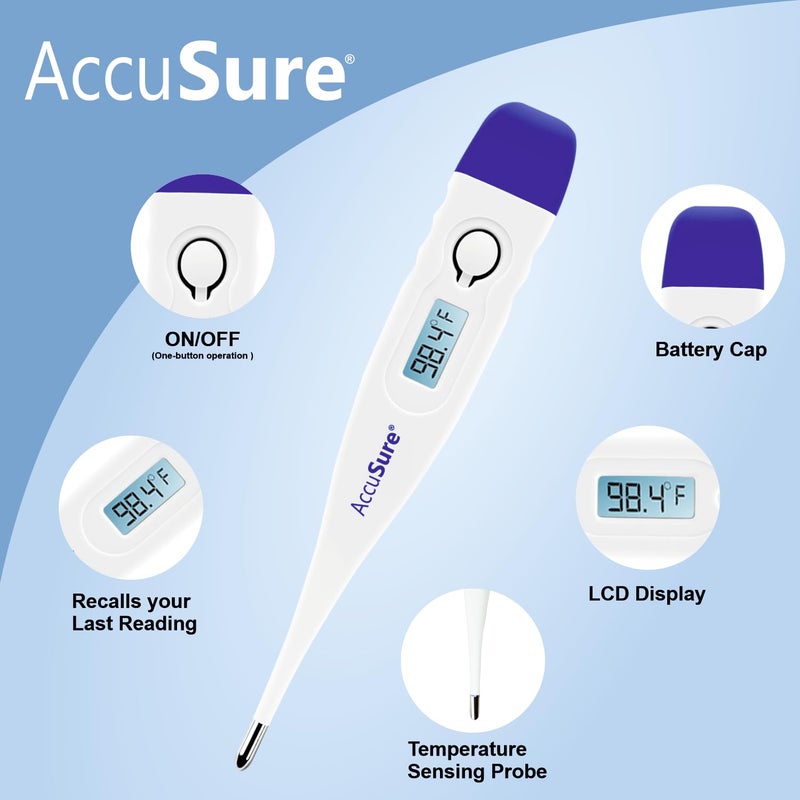 AccuSure MT-1027 Mercury-Free Digital Thermometer Transparent Storage Case White - Image 3