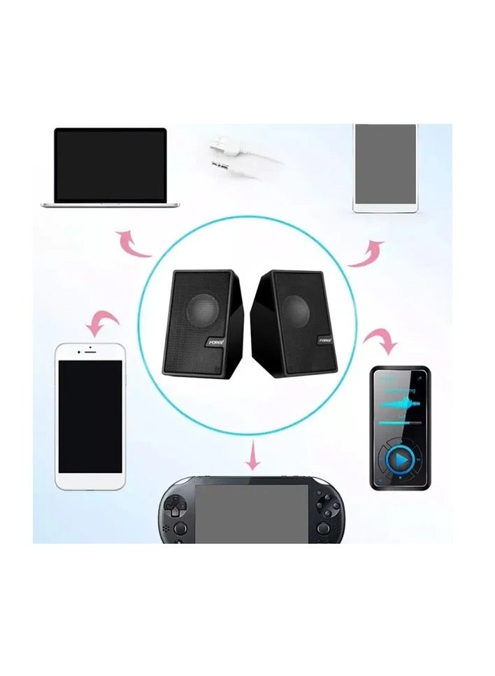 FV-205 Multimedia Speaker 2.0 Channel ,3W*2 Mini Wired Stereo Sound ,For PC / Laptop / Mobile | Black