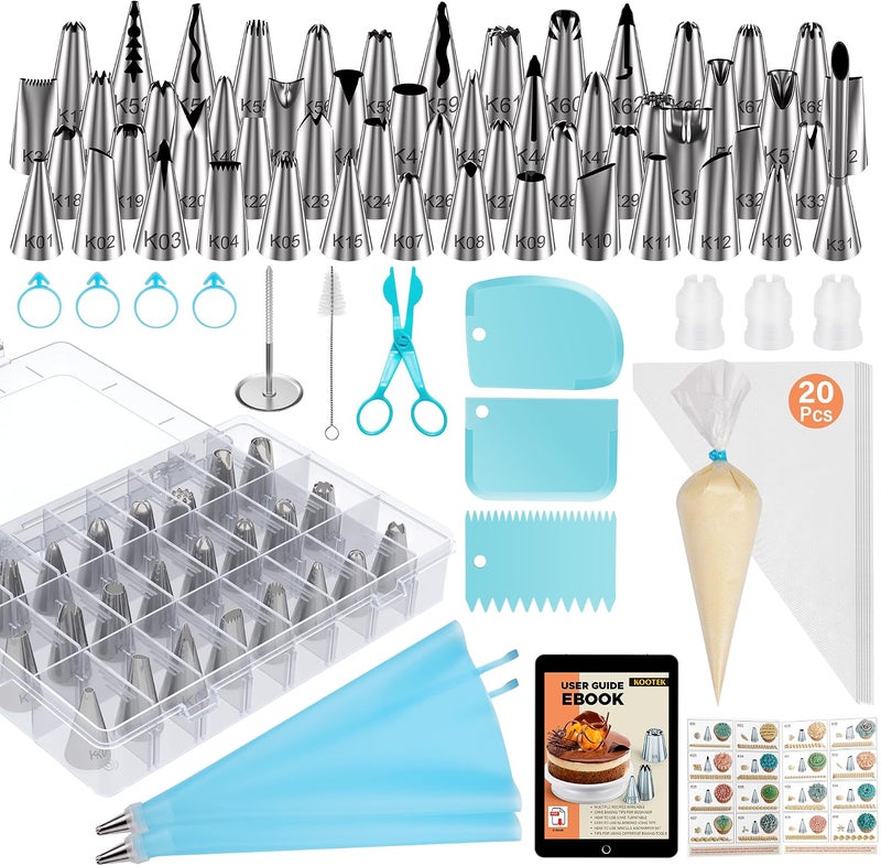 Kootek 90 PCs Piping Bags and Tips Set - Cake Decorating Supplies Kit with 55 Numbered Icing Piping Tips and 20+2 Pastry Bags - Image 1