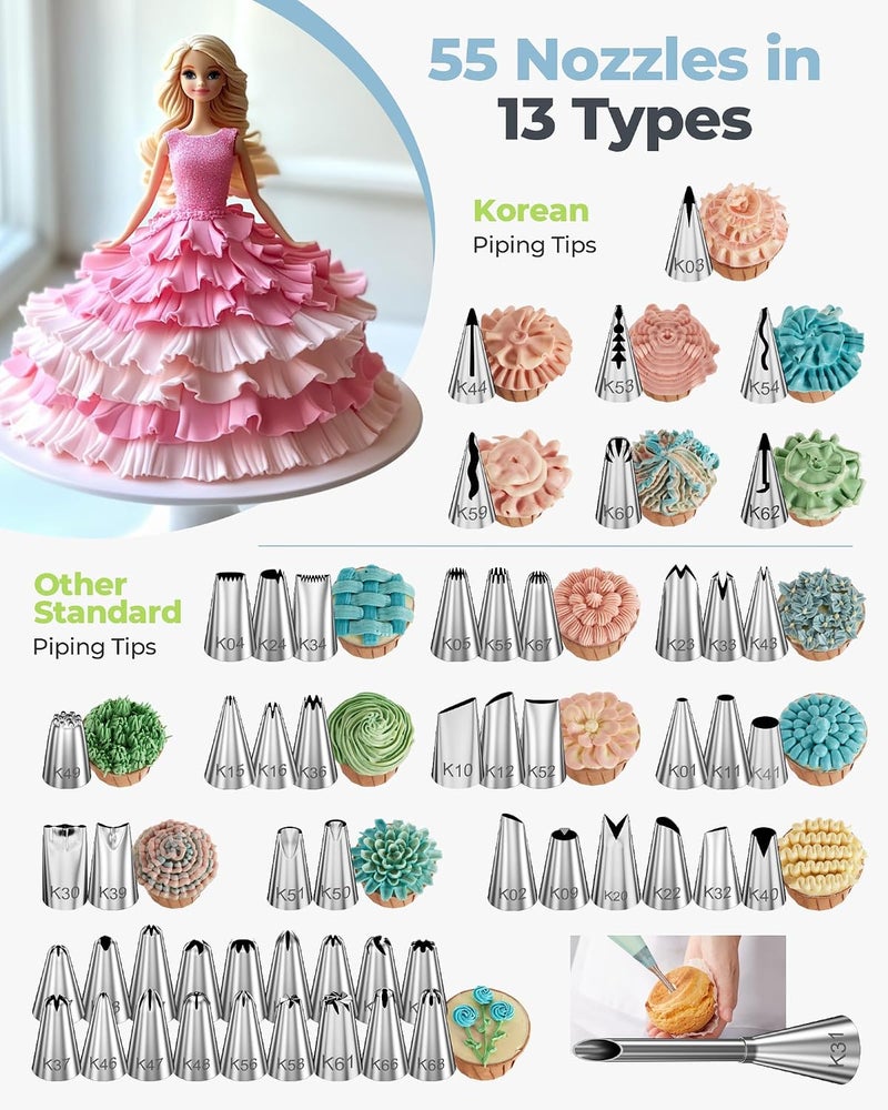 Kootek 90 PCs Piping Bags and Tips Set - Cake Decorating Supplies Kit with 55 Numbered Icing Piping Tips and 20+2 Pastry Bags - Image 2
