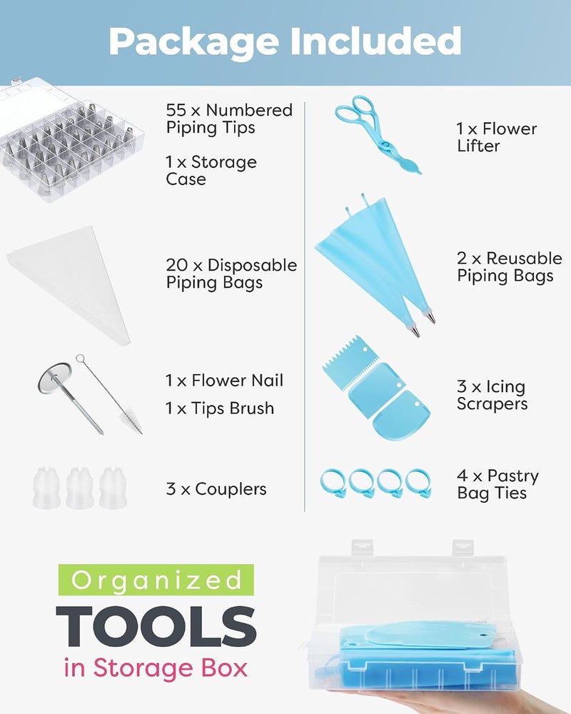 Kootek 90 PCs Piping Bags and Tips Set - Cake Decorating Supplies Kit with 55 Numbered Icing Piping Tips and 20+2 Pastry Bags - Image 5