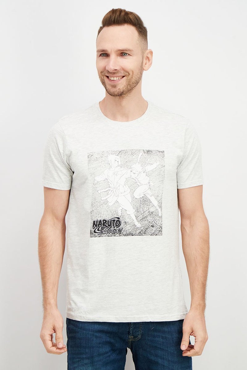 DIFUZED Men Crew Neck Short Sleeve Graphic T-shirt, Light Grey Heather - Image 1