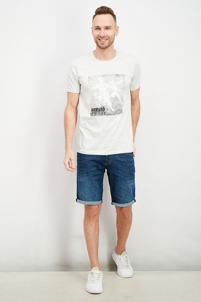 DIFUZED Men Crew Neck Short Sleeve Graphic T-shirt, Light Grey Heather - Image 4