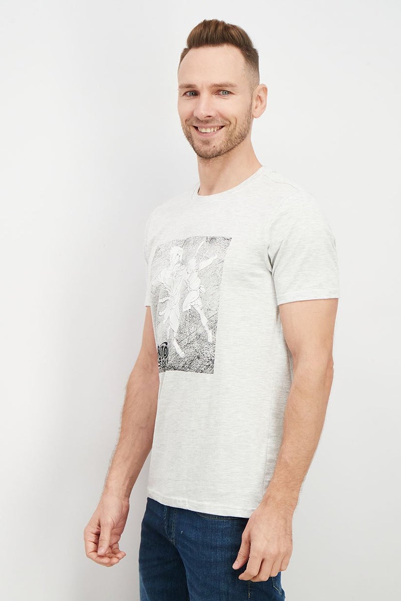 DIFUZED Men Crew Neck Short Sleeve Graphic T-shirt, Light Grey Heather - Image 2