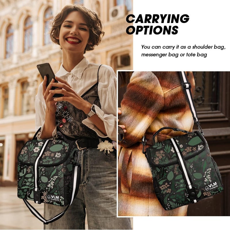 VLM Lunch Box for Women, Insulated Lunch Bag Women with Adjustable Shoulder Strap, Cute Lunch Tote Bag for Work,Picnic,Camping (Green Floral, Small) - Image 5