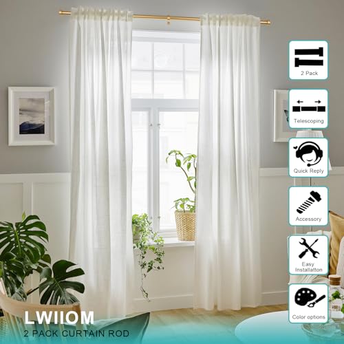 Lwiiom 2-Pack Curtain Rod for Windows 28-48",Adjustable Window Curtain Rods with Premium Aluminum End Cap Finials and Full Surround Brackets,3/4"(0.062Feet) Diameter,Warm Gold Drapery Rods for Curtains - Image 4