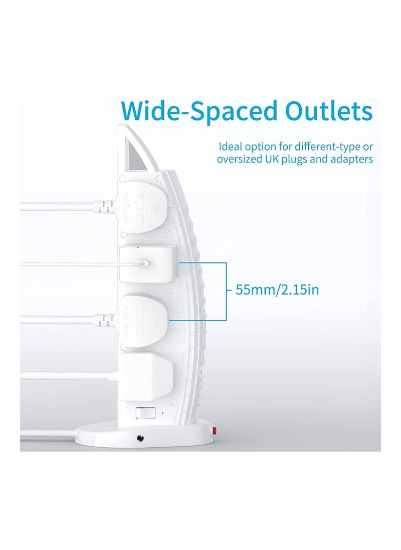 Generic - Extension Lead with USB Tower Extension Cord 8 Way Outlets 6 USB 2 Type C and 4 USB Ports 3.6A Multi Plug Extension Socket 2M Cable with Switches Vertical Power Strip - Image 1