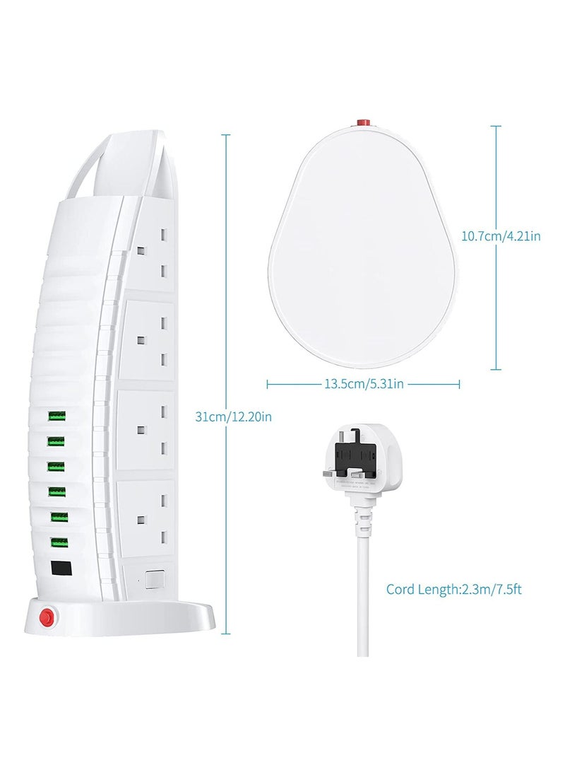 Generic - Extension Lead with USB Tower Extension Cord 8 Way Outlets 6 USB 2 Type C and 4 USB Ports 3.6A Multi Plug Extension Socket 2M Cable with Switches Vertical Power Strip - Image 1