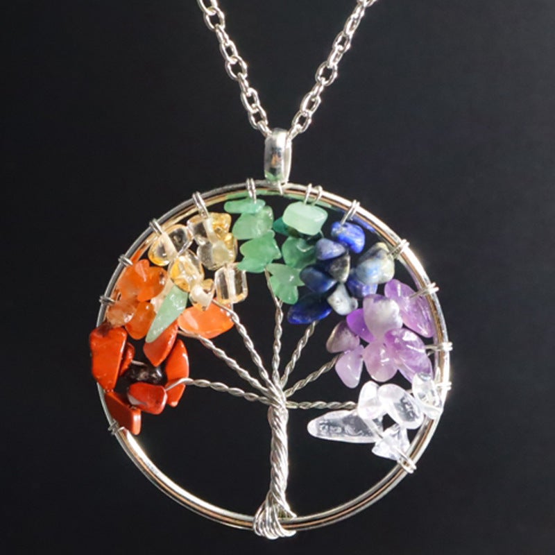Generic Handmade Rainbow Crystal Tree of Life Pendant NecklaceRound non-scattered root 5cm Round non-scattered root 5cm 