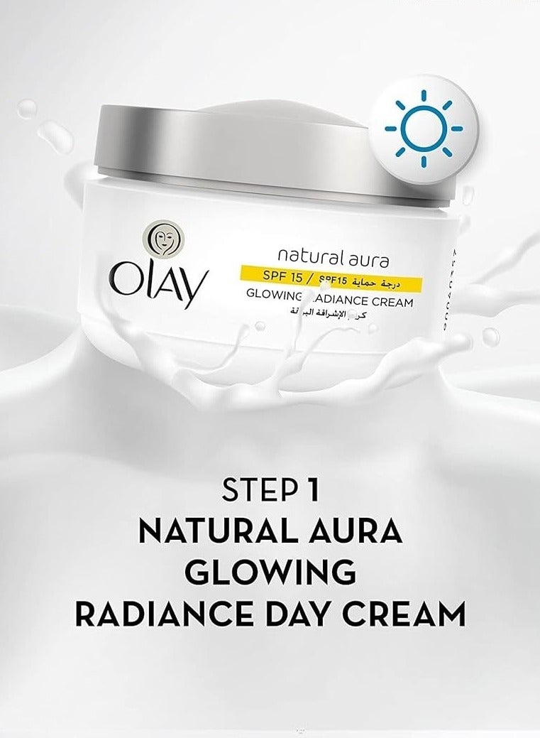 Olay Twin Pack Natural Aura Glowing Radiance SPF15 Day Cream 50ml + Night Cream 50ml With Mulberry Extract - Image 2
