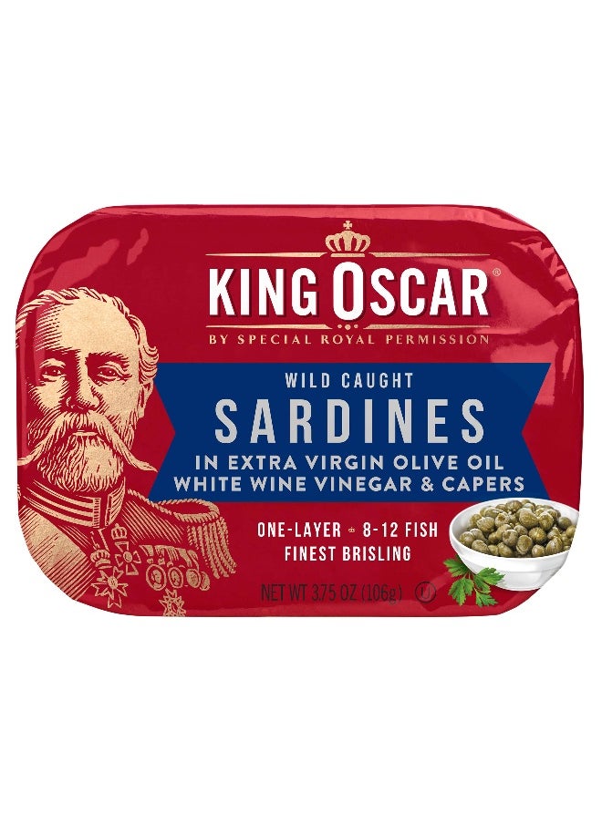 KING OSCAR King Oscar, Wild Caught Sardines In Extra Virgin Olive Oil, White Wine Vinegar & Capers, 3.75 oz (106 g)  - Image 1