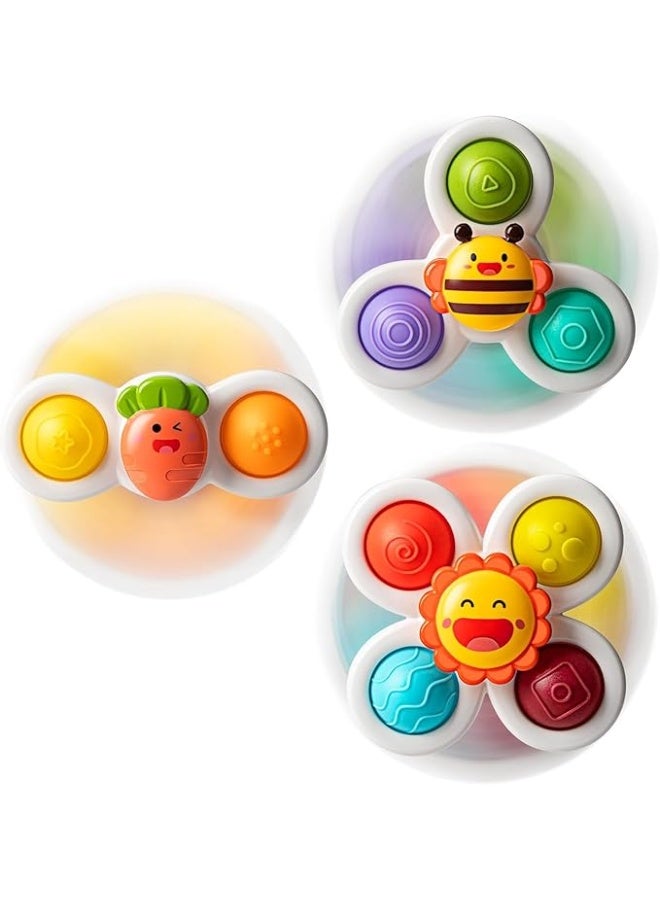 يوريفو 3 قطع من ألعاب الدوران المزودة بأكواب شفط للأطفال الصغار من عمر 12 شهرًا فما فوق، ألعاب حسية قابلة للضغط للأطفال أثناء الاستحمام، لتخفيف التوتر بفضل قوة الشفط، مناسبة لكرسي الطعام، ونافذة السيارة، والسفر، وتنمية المهارات الحركية الدقيقة. - Image 1