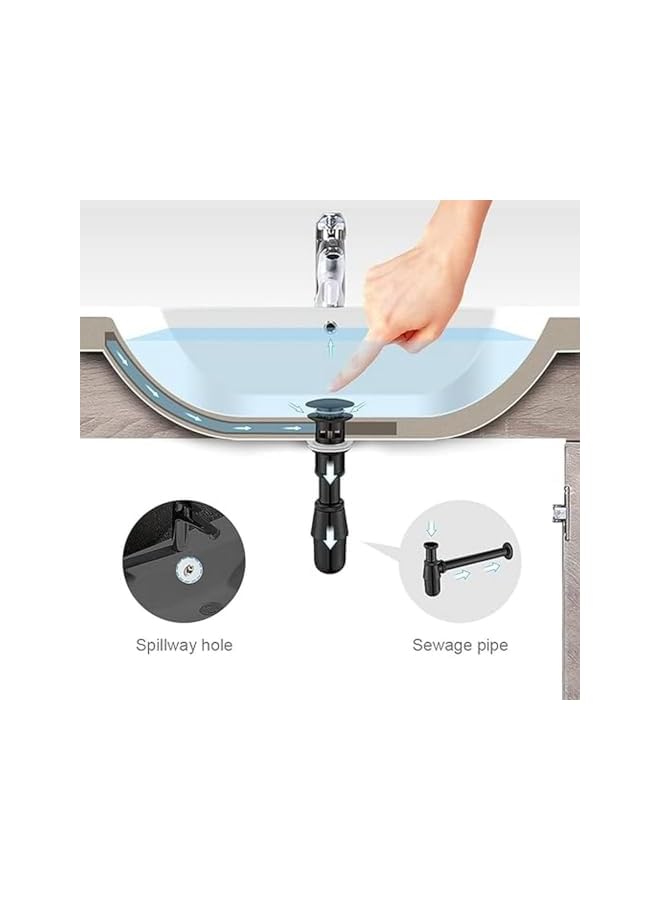 The Bros Pop Up Sink Plug Replacement, Basin Waste, Slotted Click Clack Waste with Overflow for Bathroom Sink, Dual Silicone Seal Washers (Color : Black) - Image 5