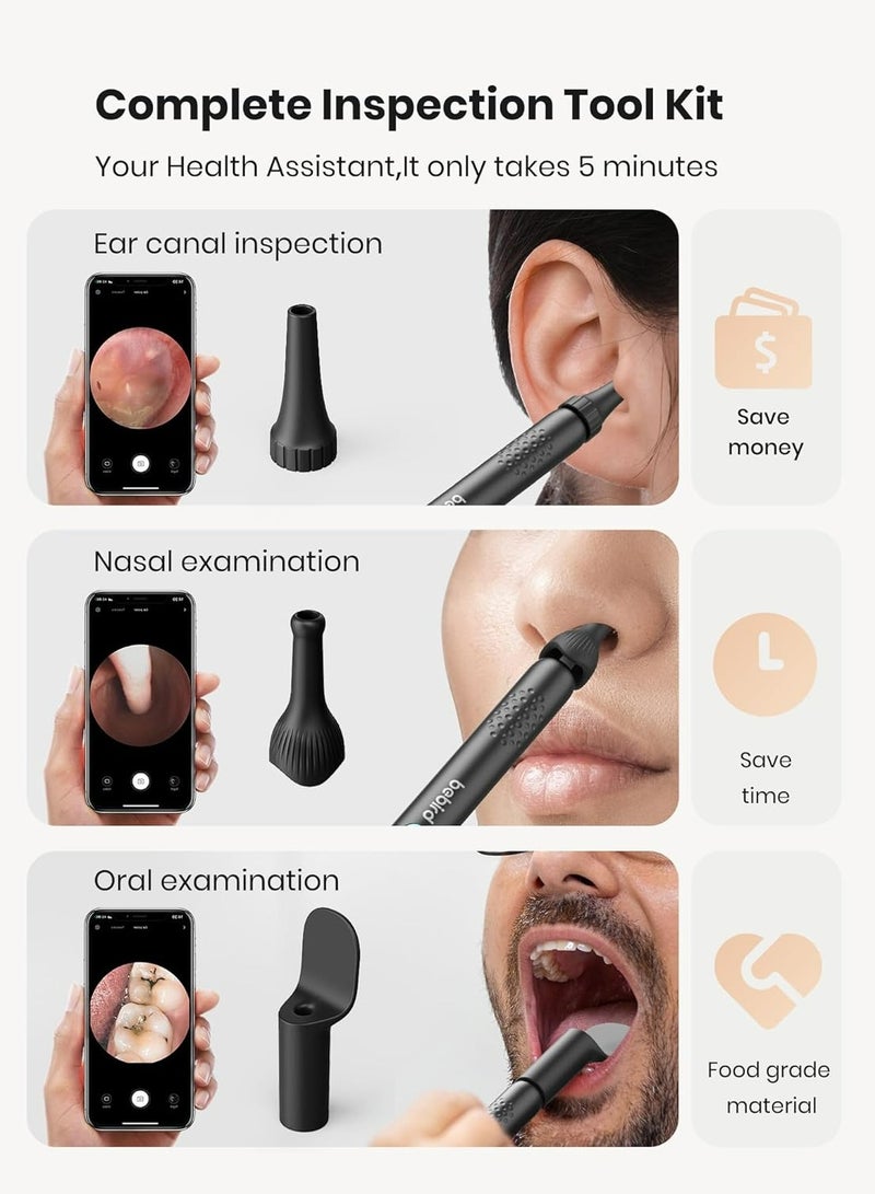 Bebird Wax Removal Tool for Ear - Spade Ear Canal Cleaner with Camera 1080P Earscope, Wax Remove Ear Picker with Vari Replacement Tips, Camera with 6LED Light for Ear/Nose/Throat Examination, Black  - Image 2