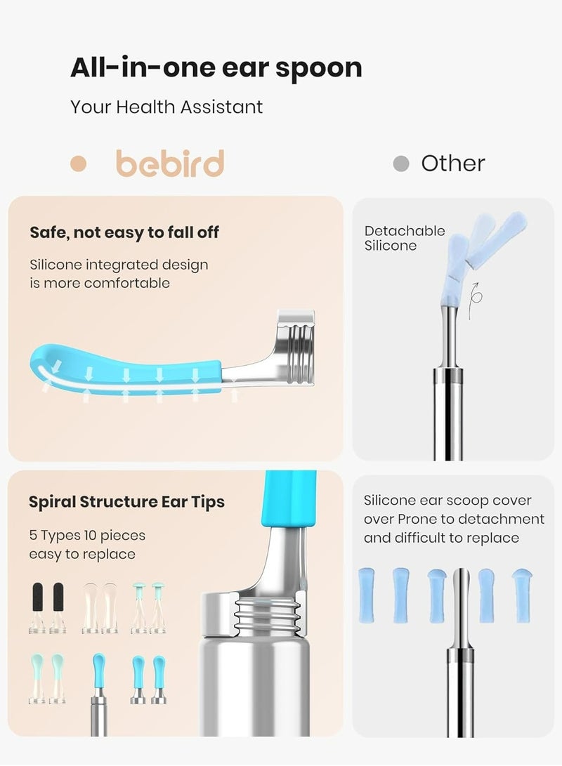 Bebird Wax Removal Tool for Ear - Spade Ear Canal Cleaner with Camera 1080P Earscope, Wax Remove Ear Picker with Vari Replacement Tips, Camera with 6LED Light for Ear/Nose/Throat Examination, Black  - Image 3