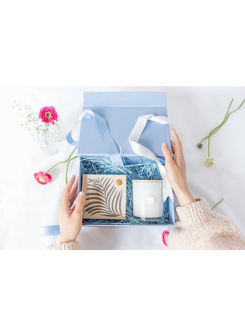 TecV Luxury Magnetic Gift Box, Sky Blue Medium Gift Box with Ribbon, Folding Gift Box for Presents With Magnetic Lid, Suitable for Festival, Birthday, Anniversary, 26x19x8 cm  - Image 2
