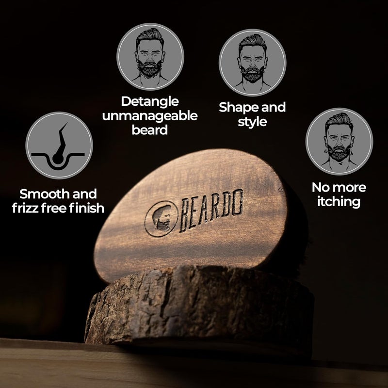 BEARDO Beardo Boar Bristle Beard BrushFine 100 Boar Bristles for Effortless Beard StylingDetangle and Tame frizzy unruly beardCompact Travel friendly Ergonomic designWooden frameFirm but Soft BristlesUse with Beard OilWaxBalmCream - Image 5