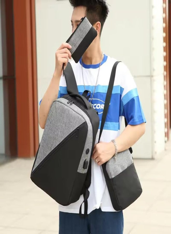 POXEFLIP 3 in 1 Travel Laptop Backpack, Large School Backpacks, Black & Grey Water Resistant Women Back Pack, Business Men Sturdy Computer Bag with USB Charging Port - Image 3