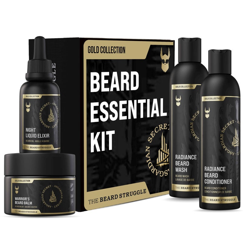 The Beard Struggle Mens Beard Grooming Kit Includes Balm Oil Wash Conditioner Gold Collection Asgardian Secret 811 fl oz