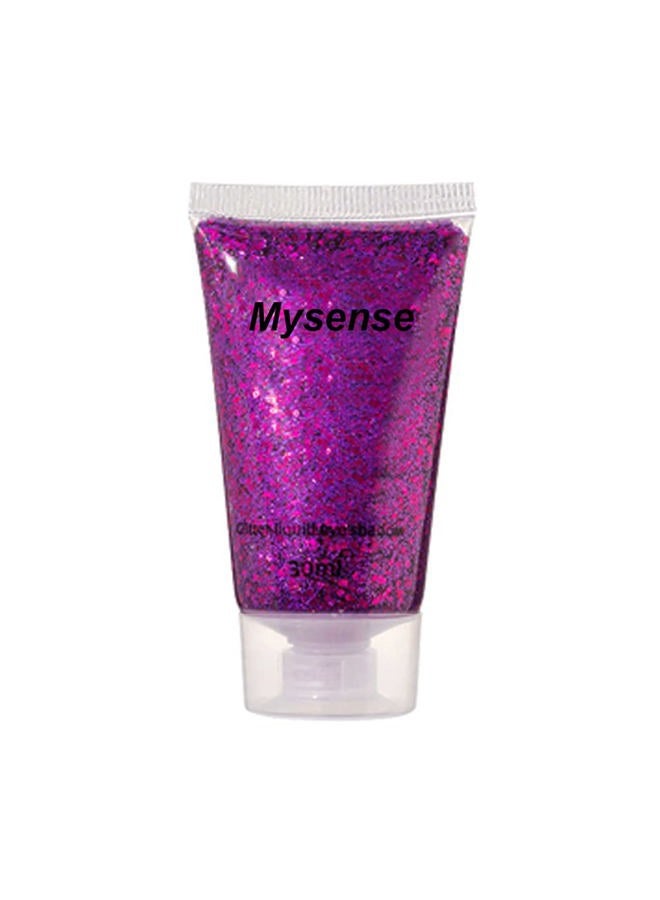 Mysense Purple Body Glitter Gel, Mardi Gras Face Glitter Makeup, Music Festival Rave Accessories, Chunky Mermaid Sequins for Eye Hair Decorations, Sparkling Paint for Women, 30g  - Image 1