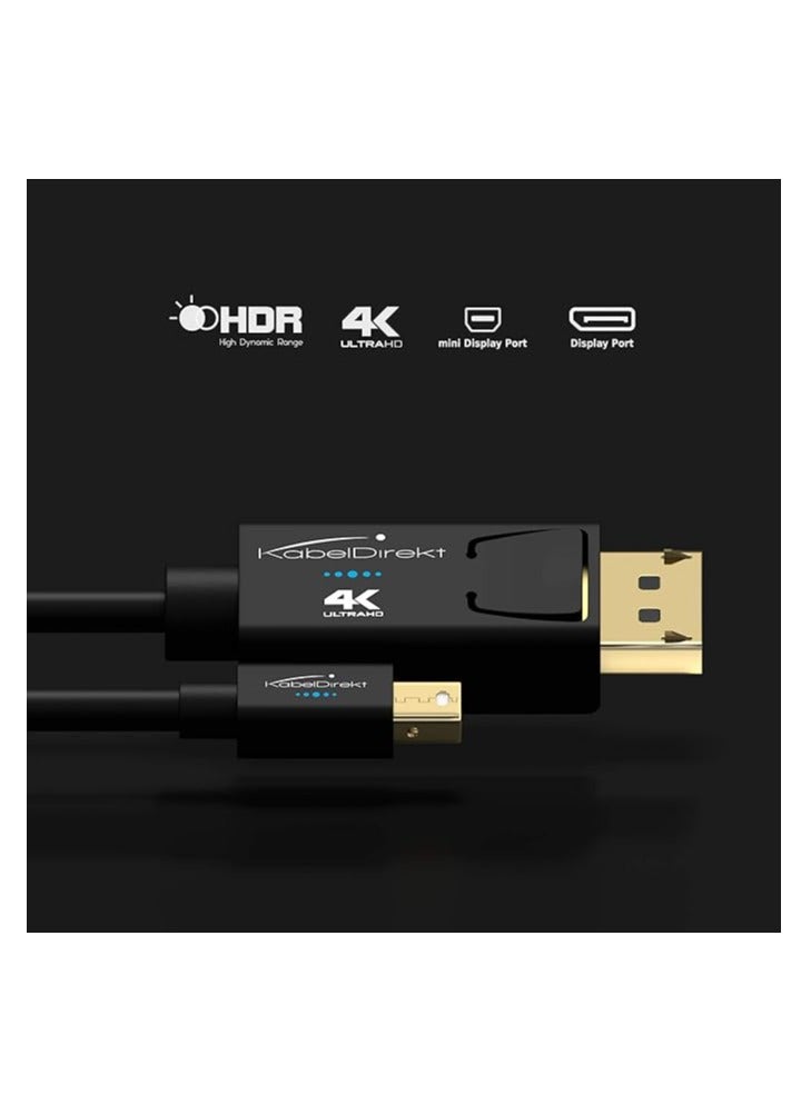 كابل Thunderbolt 4K/كابل Mini DisplayPort إلى DisplayPort بطول 2 متر - مع حماية A.I.S. خاصة في موصل DisplayPort، Mini DisplayPort/Thunderbolt 1 & 2 لأجهزة الكمبيوتر الشخصية وأجهزة الكمبيوتر المحمولة وأجهزة Mac  - Image 1