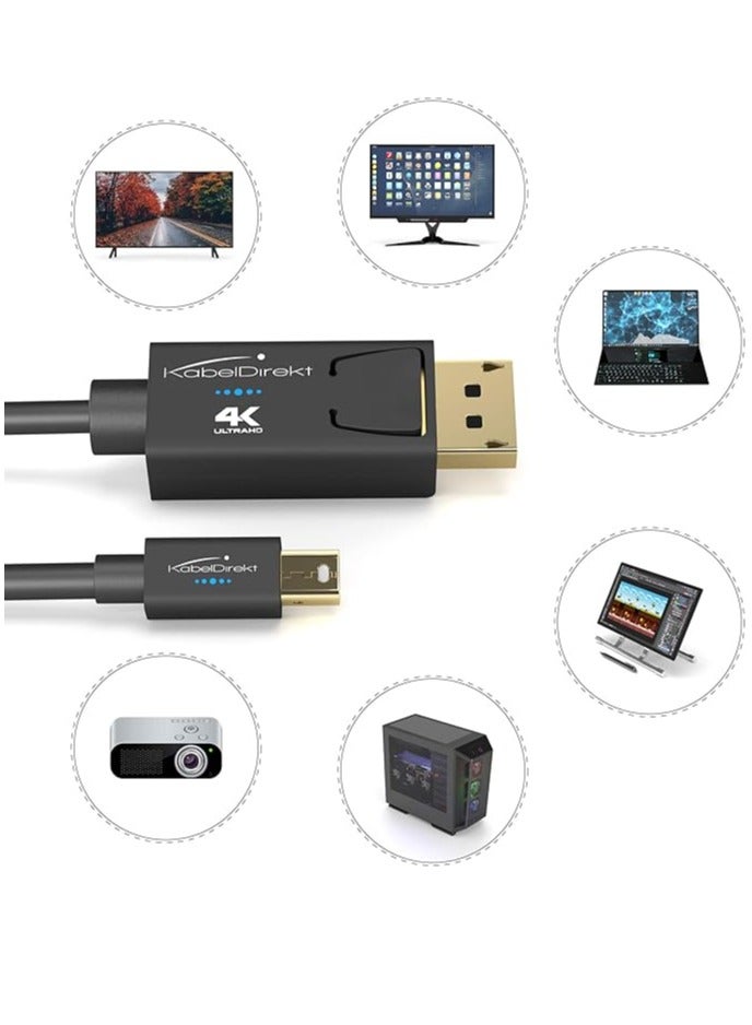 كابل Thunderbolt 4K/كابل Mini DisplayPort إلى DisplayPort بطول 2 متر - مع حماية A.I.S. خاصة في موصل DisplayPort، Mini DisplayPort/Thunderbolt 1 & 2 لأجهزة الكمبيوتر الشخصية وأجهزة الكمبيوتر المحمولة وأجهزة Mac  - Image 4