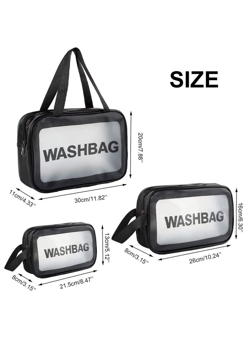 Toiletry Bag, 3Pcs Water Resistant PVC Cosmetic Bag with Zipper Closure & Carry Handle Portable Makeup Organizer Pouch Set for Travel, Bathroom and Organizing (Black) - Image 2