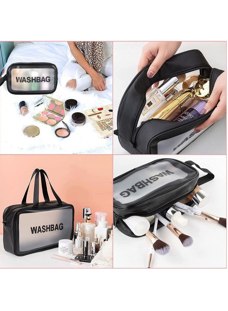 Toiletry Bag, 3Pcs Water Resistant PVC Cosmetic Bag with Zipper Closure & Carry Handle Portable Makeup Organizer Pouch Set for Travel, Bathroom and Organizing (Black) - Image 5
