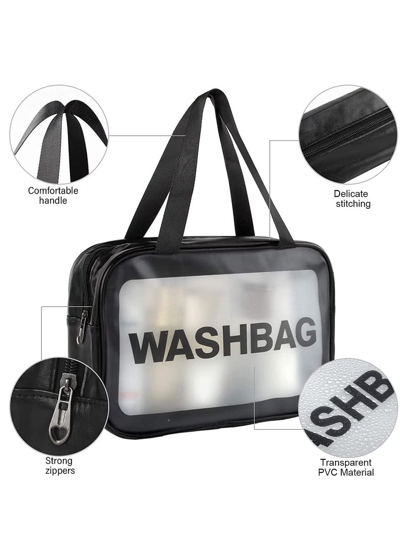 Toiletry Bag, 3Pcs Water Resistant PVC Cosmetic Bag with Zipper Closure & Carry Handle Portable Makeup Organizer Pouch Set for Travel, Bathroom and Organizing (Black) - Image 3