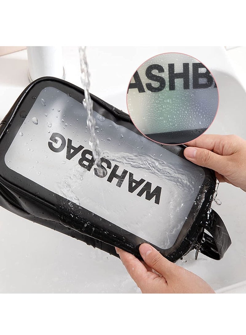 Toiletry Bag, 3Pcs Water Resistant PVC Cosmetic Bag with Zipper Closure & Carry Handle Portable Makeup Organizer Pouch Set for Travel, Bathroom and Organizing (Black) - Image 4