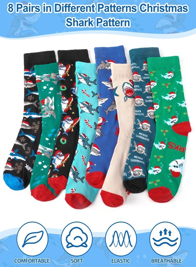 مجموعة جوارب عيد الميلاد من شايوين، ٨ أزواج، بتصميم أسماك القرش، هدية مثالية لمحبي الحياة البحرية من الكبار والمراهقين، تُوضع داخل جوارب عيد الميلاد. - Image 4
