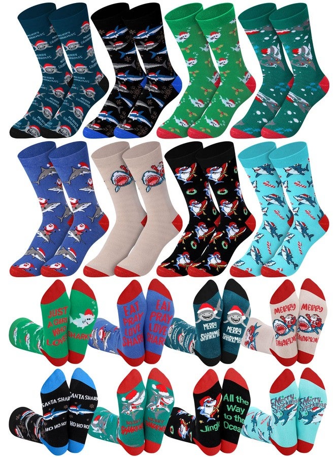 مجموعة جوارب عيد الميلاد من شايوين، ٨ أزواج، بتصميم أسماك القرش، هدية مثالية لمحبي الحياة البحرية من الكبار والمراهقين، تُوضع داخل جوارب عيد الميلاد. - Image 1