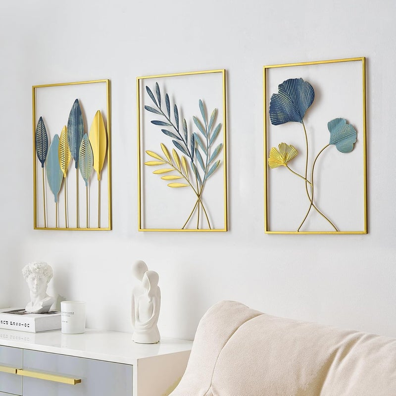 FUNTEREST Gold Leaf Wall Decoration Modern Wall Art Home Decor, Set of 3 Metal Wall Hanging Decoration for Living Room Office Bedroom Hotel - Image 5