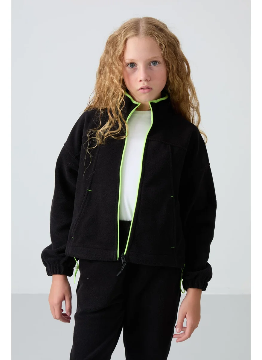 Tommy Life Black Thick Soft Texture Standard Fit Embroidered Polar Fleece Girls Sweatshirt - 75157