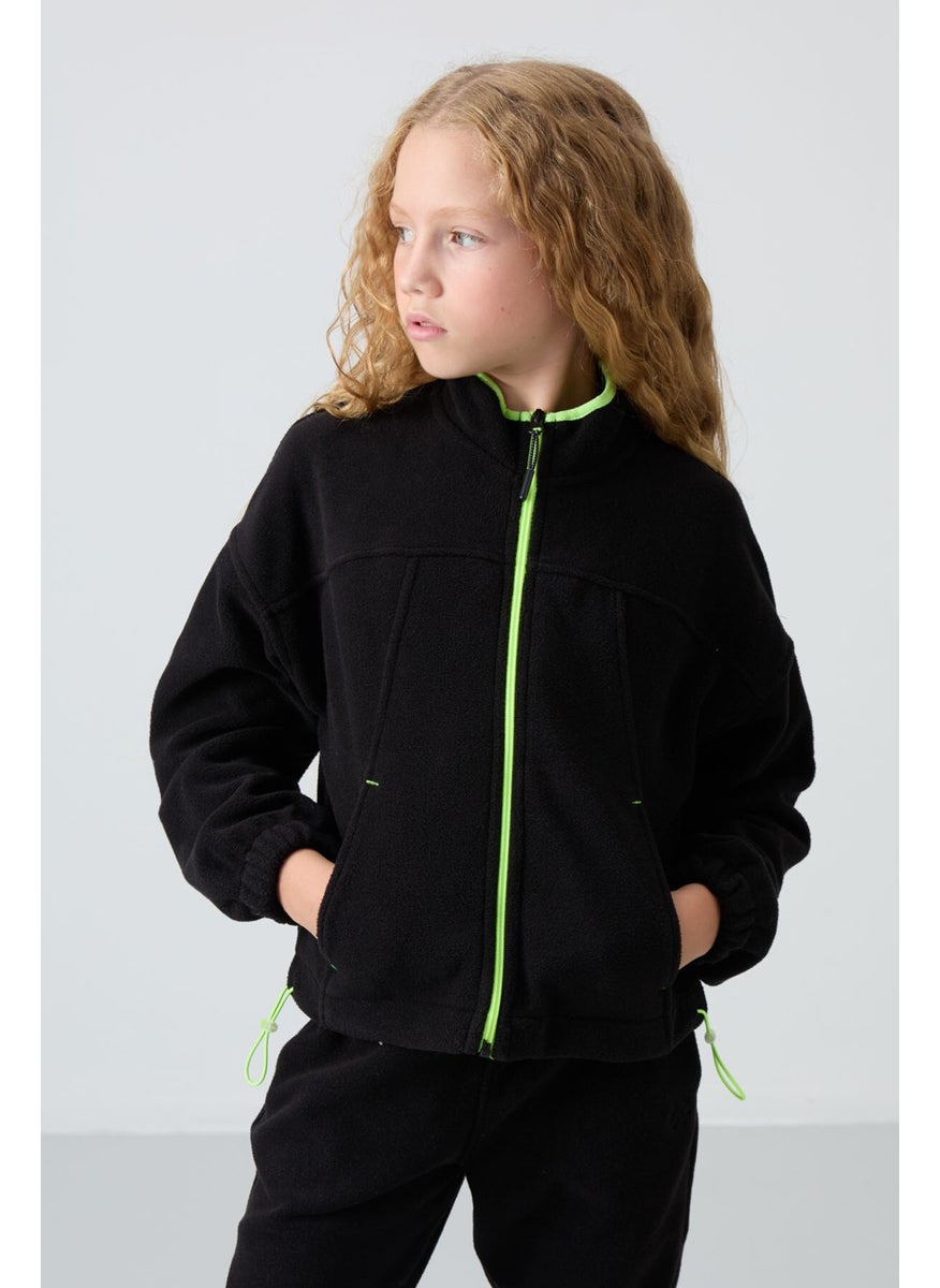 Tommy Life - Black Thick Soft Texture Standard Fit Embroidered Polar Fleece Girls Sweatshirt - 75157 - Image 1