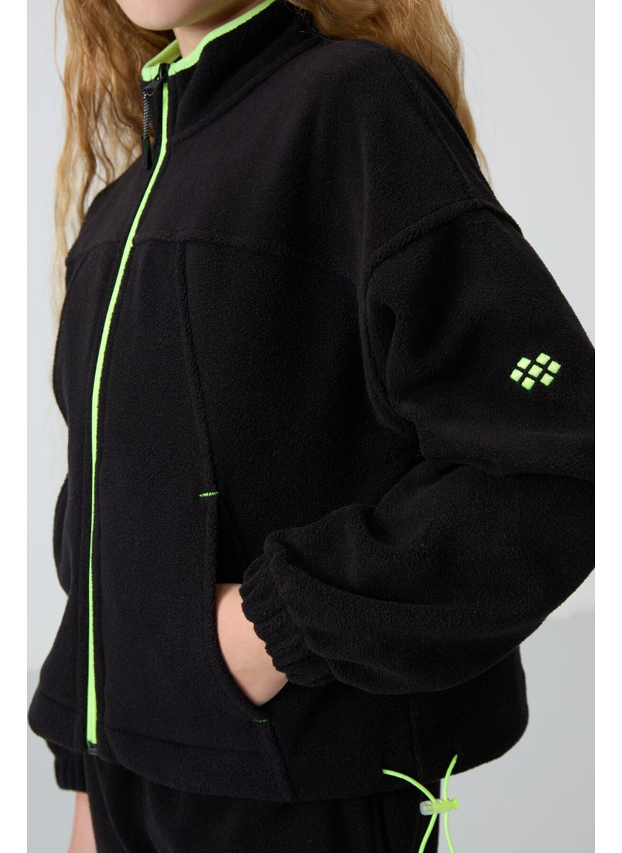 Tommy Life - Black Thick Soft Texture Standard Fit Embroidered Polar Fleece Girls Sweatshirt - 75157 - Image 1