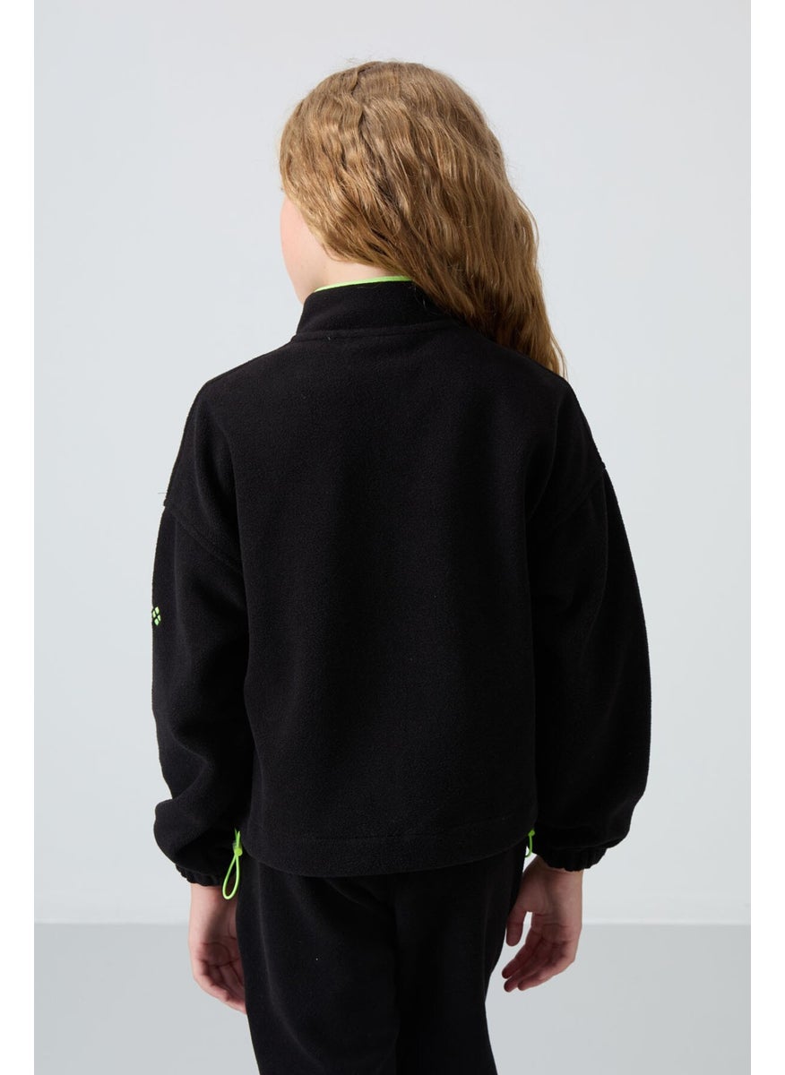 Tommy Life - Black Thick Soft Texture Standard Fit Embroidered Polar Fleece Girls Sweatshirt - 75157 - Image 1