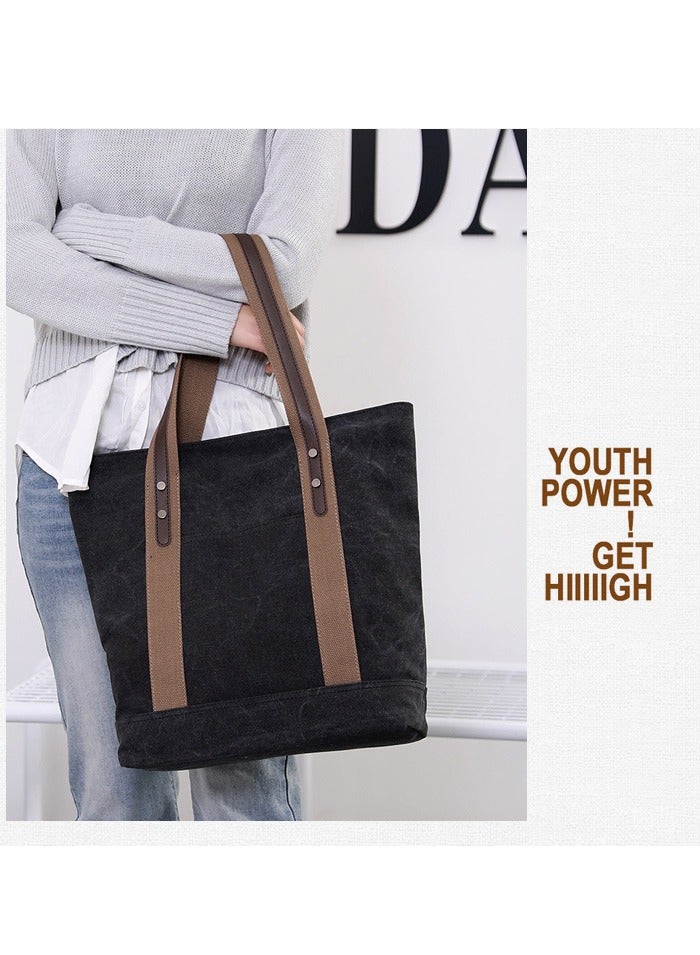 Goodern Womens Canvas Shoulder Bags Retro Casual Handbags Work Bag Tote Purses Canvas Travel Tote Bag Extra Large Carryall Shoulder Bag for Women Work Tote Purses Large Top Handle Everyday Bag  - Image 2