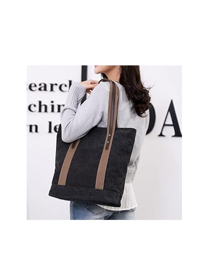 Goodern Womens Canvas Shoulder Bags Retro Casual Handbags Work Bag Tote Purses Canvas Travel Tote Bag Extra Large Carryall Shoulder Bag for Women Work Tote Purses Large Top Handle Everyday Bag  - Image 3