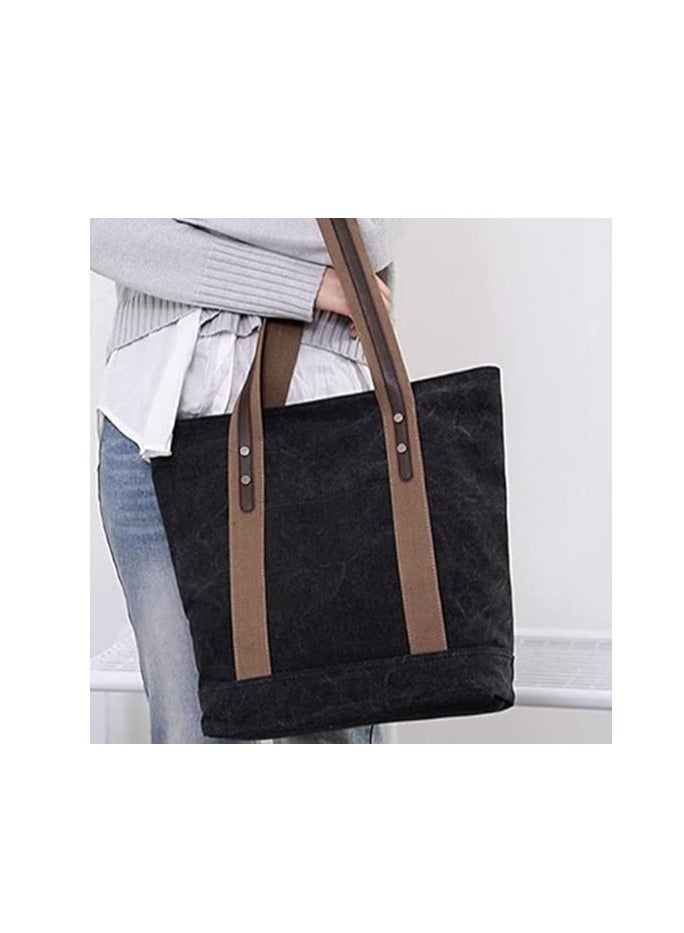 Goodern Womens Canvas Shoulder Bags Retro Casual Handbags Work Bag Tote Purses Canvas Travel Tote Bag Extra Large Carryall Shoulder Bag for Women Work Tote Purses Large Top Handle Everyday Bag  - Image 4