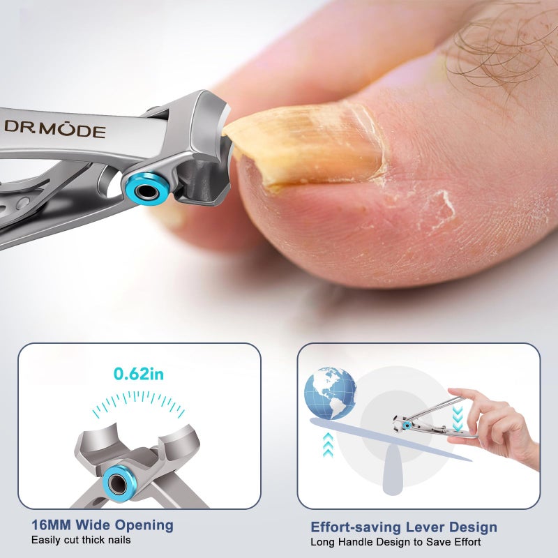 DRMODE Toenail Clippers for Seniors Thick Toenails - Wide Jaw Opening Large Toe Nail Clippers for Thick Ingrown Nails, Professional Sharp Heavy Duty Nail Clipper Cutter for Mens Seniors with Leather Case - Image 3