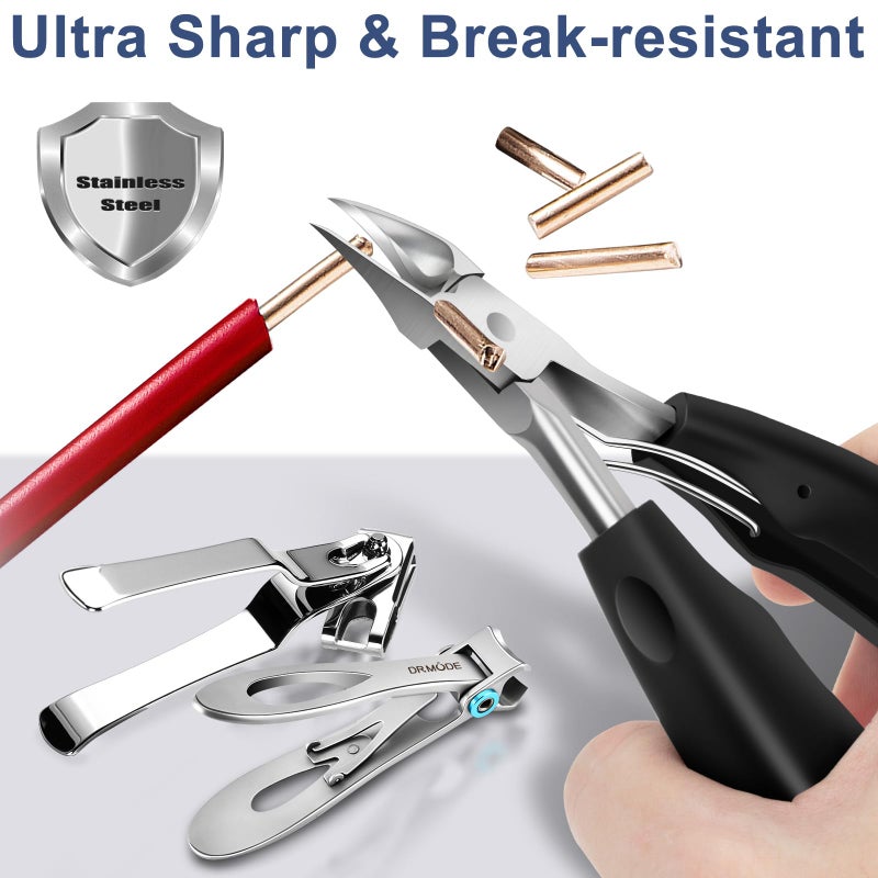 DRMODE Toenail Clippers for Seniors Thick Toenails - Wide Jaw Opening Large Toe Nail Clippers for Thick Ingrown Nails, Professional Sharp Heavy Duty Nail Clipper Cutter for Mens Seniors with Leather Case - Image 5