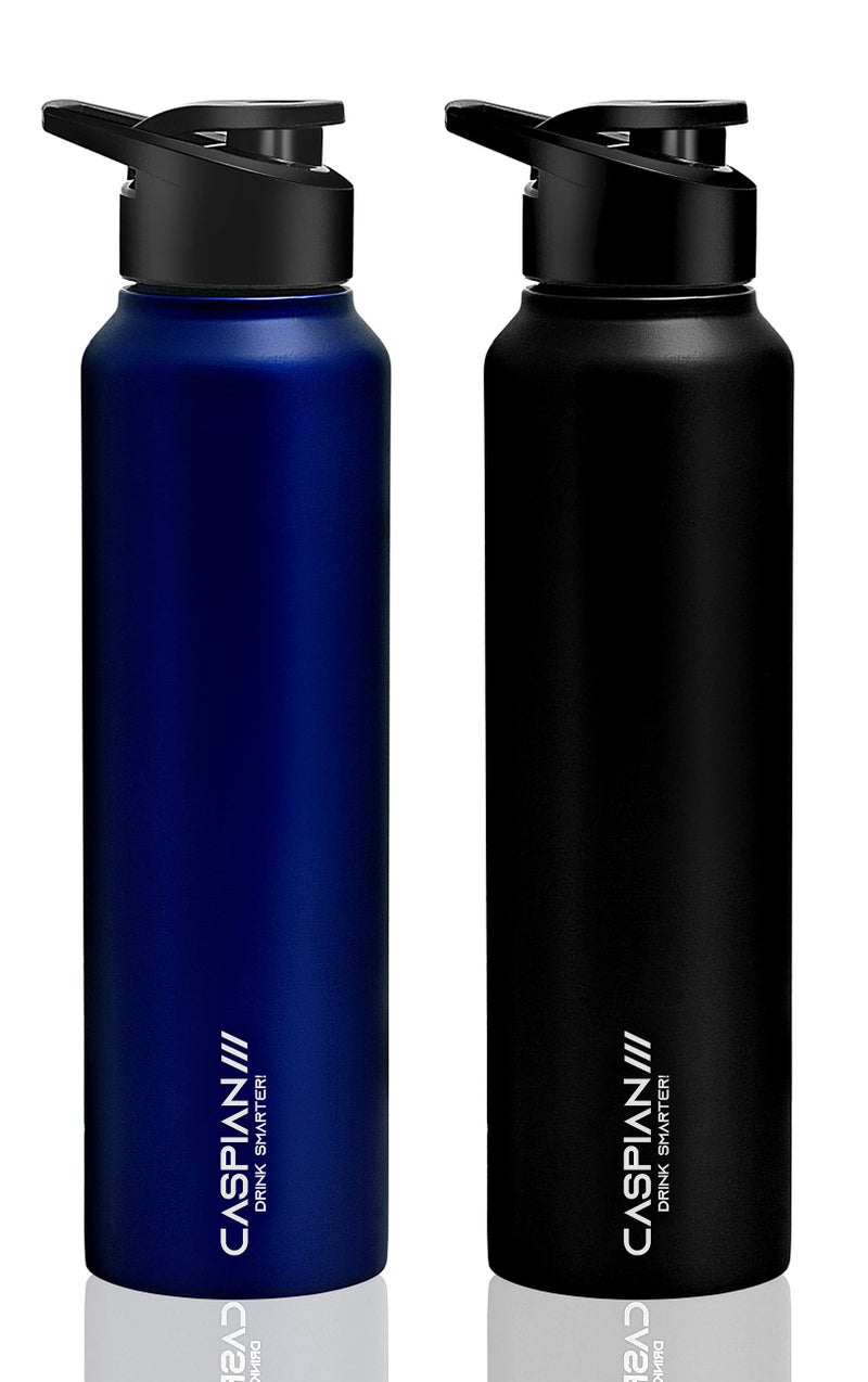 CASPIAN /// HIke ISI Certified Stainless Steel Water Bottle 1 ltr. (Black & Blue, 1 Litre, Set of 2) | Leak Proof Sipper for Fridge Home Office Travel School Kids Boys Girls Adults Sports Gym|BPA Free - Image 2
