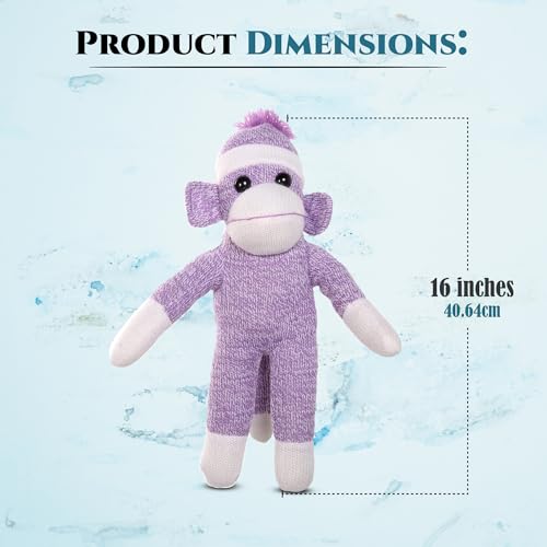 Plushland Adorable Sock Monkey The Original Traditional Hand Knitted Stuffed Animal Toy Giftfor Kids Babies Teens Girls and Boys Baby Doll Present Puppet 16 Purple - Image 5